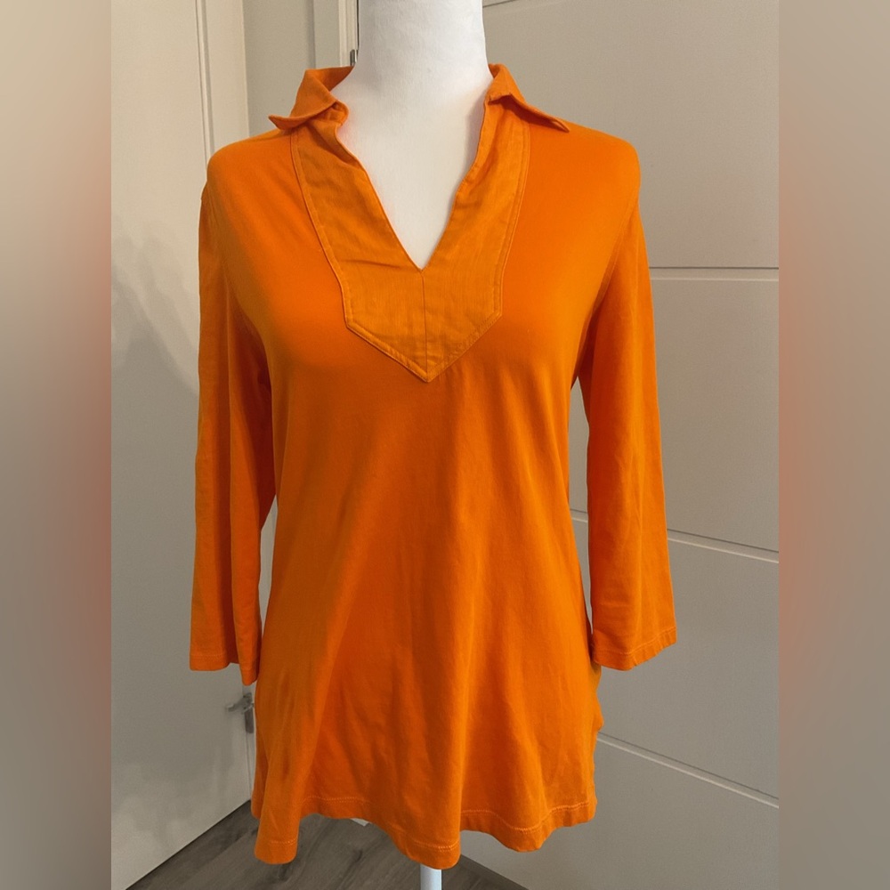 Ralph Lauren Vibrant Orange  Collared Tunic with three-quarter sleeves.